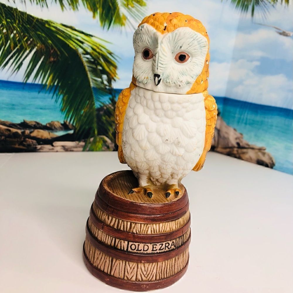 EZRA BROOKS Porcelain Collector Series Liquor Bottle Barn Owl Decanter